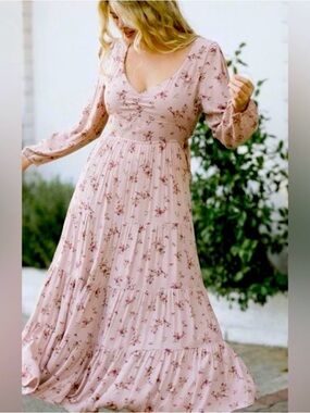 Dress Forum Blush Pink Floral V-Neck Tiered Maxi Dress